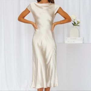 SOLD. Satin Midi Dress with Open Back (Hello Molly Get in Formation Dress)